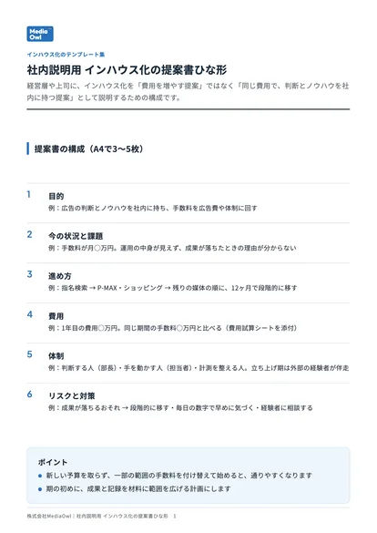 社内説明用 インハウス化の提案書ひな形の表紙